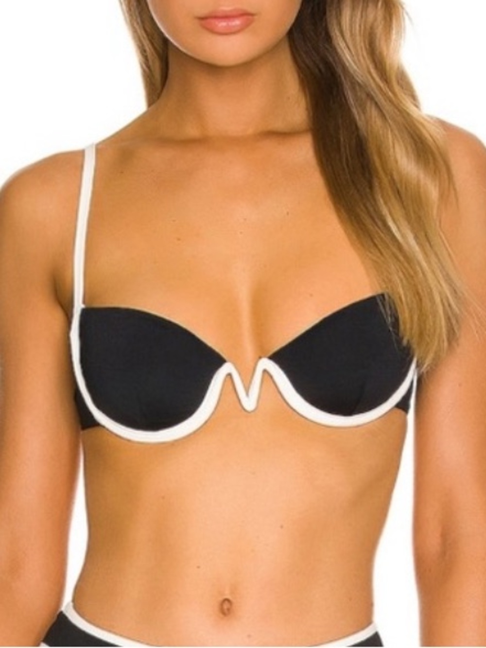 LSPACE Nico Bikini Top Size L Black White Underwire Adjustable Swim Beach